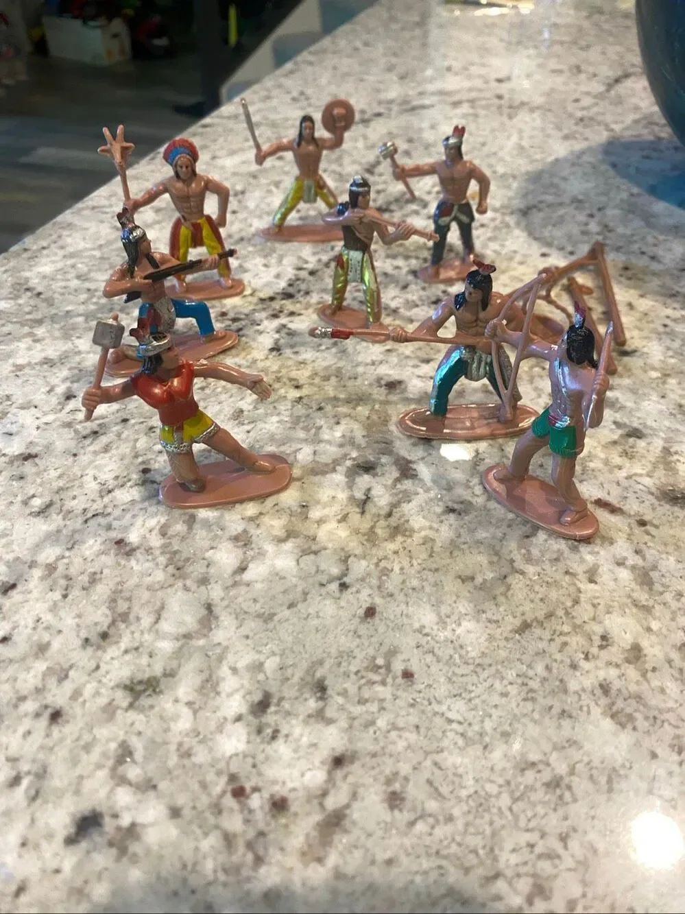 Plastic Native American Indian Warrior Toy Figures Lot of 8 Accessories